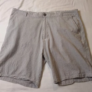 Pantalones Cortos Informales Para Hombre De Colección EE. UU. Frente Plano XL Azul Blanco Rayas Algodón Lino 38"  - Imagen 1 de 9