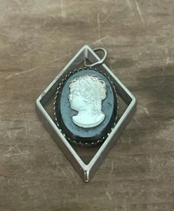 Vintage Cameo Woman Portrait Sterling Silver Necklace Costume Jewelry Rust As Is - Picture 1 of 5