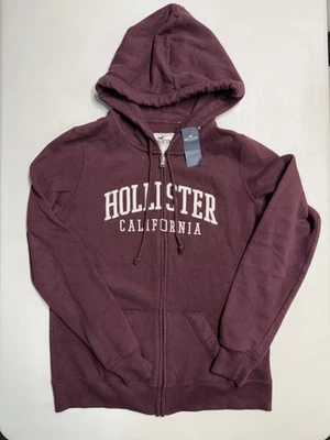 Hollister Women’s Full Zip Fleece Hoodie Wine Size Medium New with Tags - Image 1 of 4