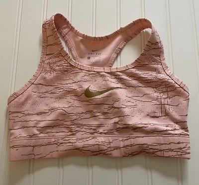 NIKE Sz маленький розовый персик/золото печать спортивный бюстгальтер спортивная спина - Изображение 1 из 4