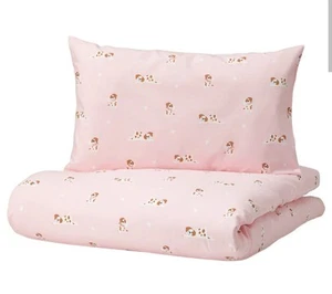 IKEA DRÖMSLOTT Bettbezug 1 Kissenbezug für Kinderbett, Welpenmuster/rosa, 35x55cm - Bild 1 von 3