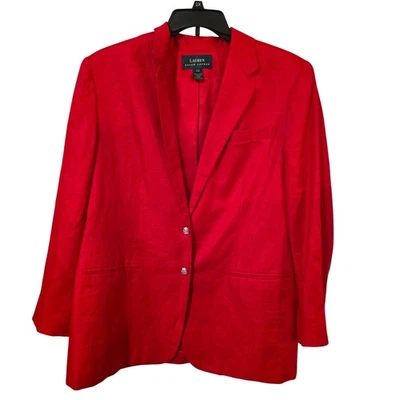 Lauren Ralph Lauren Womens Linen Blazer Plus Size 16W Red Career Workwear  - Image 1 of 4