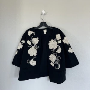 Chico’s schwarzer bestickter & perlenbesetzter Blazer Kunsthandwerk Größe Large - Bild 1 von 9