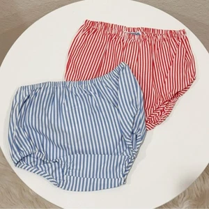 2 Piezas de Pantalones Cortos Jacadi Algodón Bloomers Azul/Rojo Rayas 12 Meses Nuevos sin Etiquetas - Imagen 1 de 7