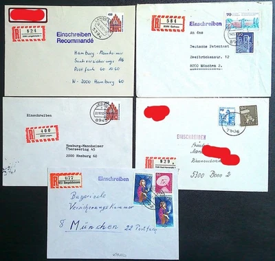 Bund BRD 5 x R-Brief R-Zettel kleine Orte Hergolshausen Gefrees Legau u.a. - Bild 1 von 3