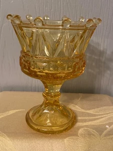 SELTEN Tiara Indiana Glas Fostoria Gold Glas Windsor Krone Bonboniere ohne Deckel 7" - Bild 1 von 3