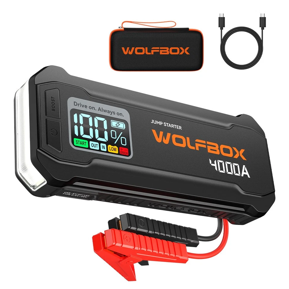 WOLFBOX 12V Autobatterie 4000A Starthilfe Schnellladung für 8L Gas mit Booster - Bild 1 von 4