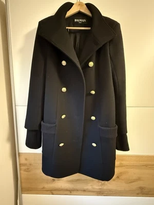 Balmain Double-breasted black wool blend cashmere coat size FR36 - Image 1 of 4