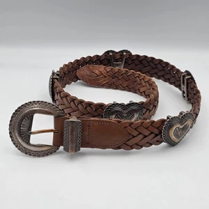 VTG 1991 Brighton Leather Heart Concho Western Belt 43908 Medium - Picture 1 of 6