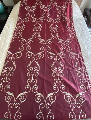 Embroidered Silk Set Of 4 Curtain Panels Lined 41” X 100” Burgundy + Gold Crewel - Image 1 of 4