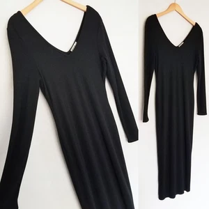 Marine Lagenlook Lexi Ripp V-Ausschnitt Maxikleid schwarz Größe M gefüttert Stretch figurbetont 118 $ - Bild 1 von 15