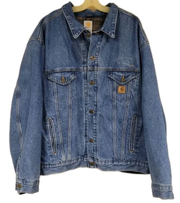 МУЖСКАЯ ВИНТАЖНАЯ ДЖИНСОВАЯ КУРТКА CARHARTT J11 DST ВОДИТЕЛЬ ГРУЗОВИКА С КАПЮШОНОМ ОДЕЯЛО ПОДКЛАДКА РАЗМЕР 3XL - Изображение 1 из 4