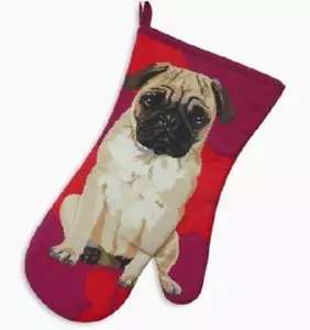 Pug Dog Designed in UK Oven Glove Gauntlet Mitt NWT Vibrant Colors - Picture 1 of 1