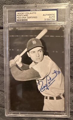 Rocky Colavito Signed & Autographed Original 1960’s Detroit Tigers Postcard PSA - Image 1 of 2
