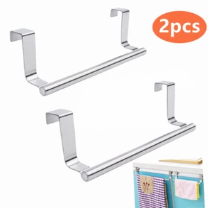 2 PCS Over door Towel Rack Bar Hook Cupboard Door Kitchen Storage Bathroom Shelf - Picture 1 of 5