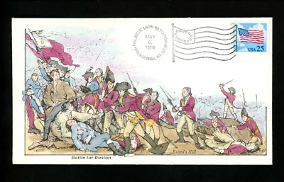 US FDC #2278 Collins Hand Painted HP 1988 Boxborough MA Flag & Clouds Unofficial - Image 1 of 2