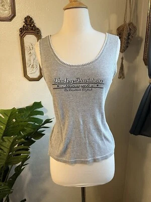 Vintage 90s Y2K Harley Davidson Moto Grey Tank Top Wms Large Biker Embroidered - Imagem 1 de 4