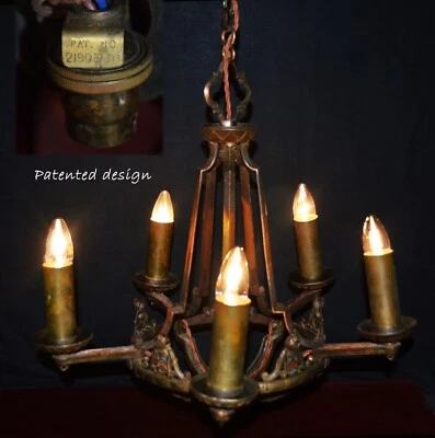 British G.E.C bronze art deco Neoclassical 5 arm heavy bronze chandelier C-1930s - Image 1 of 4