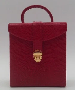 Travel Jewelry Box Fold Out Case Red Faux Pebble Leather with Handle & Push Lock - Picture 1 of 13
