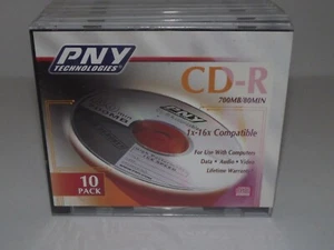 PNY Technologies CD-R 700MB 80MIN 1x-16x Compatible Factory Sealed Pack Of 10 - Picture 1 of 7