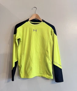 UNDER ARMOUR ColdGear Black Yellow Long Sleeve Compression Shirt Top Base Layer - Picture 1 of 4