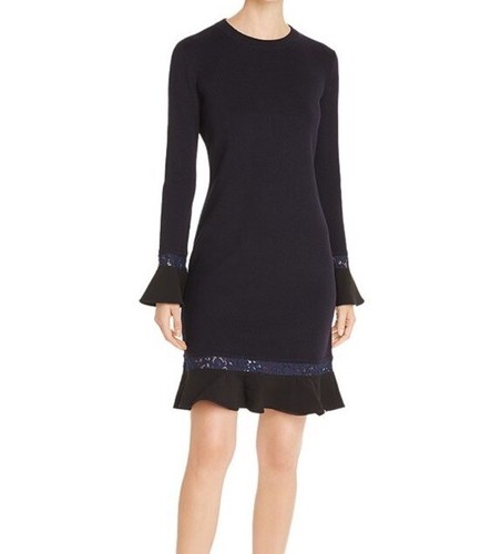 Abito donna Tory Burch in maglia di lana con pizzo blu navy nuovo senza etichette taglia S
