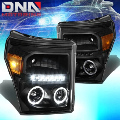 ДЛЯ 2011-2016 FORD F150-F550 SUPER DUTY LED DRL HALO ПРОЖЕКТОР ФАРЫ ЧЕРНЫЙ - Изображение 1 из 4