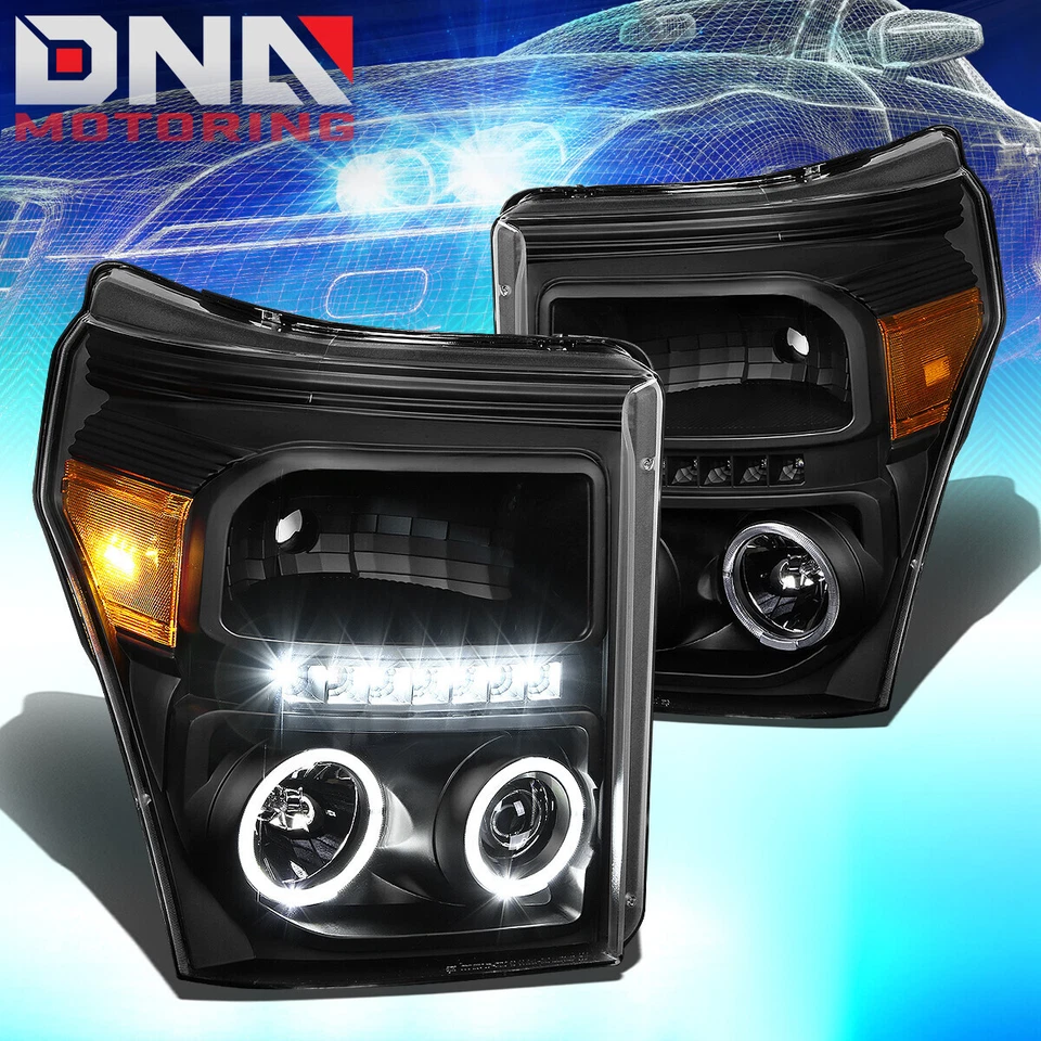 PARA 2011-2016 FORD F150-F550 SUPER DUTY LED DRL HALO PROJETOR FAROL PRETO - Imagem 1 de 4