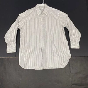 Brioni Dress Shirt Mens 42 16 1/2 Gray White Stripe Long Sleeve Made In Italy - Picture 1 of 8