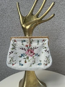 Vtg Evening Bag Purse Beaded Embroidery Floral Chain - Picture 1 of 11