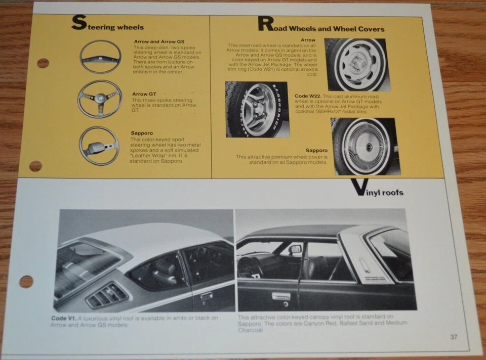 Plymouth Arrow GT 1978/Llantas superiores de vinilo Sapporo opciones solo información del distribuidor Foto 1 de 1