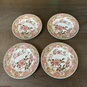 Antique George Jones &Sons Plates cherry Blossom Peony Pink Flower Dessert Blue