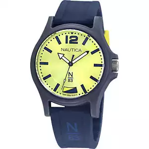 Mens Wristwatch NAUTICA JAVA SEA NAPJSF007 Silicone Blue Yellow Sub 50mt - Picture 1 of 1