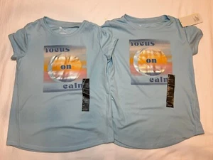 2X Girls All In Motion Graphic ‘Focus On Calm’ Blue Short Sleeve Shirt Size M/8 - Picture 1 of 6