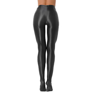 Women's Glossy Crotchless Pantyhose Stockings Stretchy Smooth Tights Lingerie