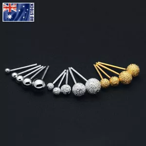 Genuine 925 Sterling Silver Solid Ball Bead Stud Earrings Ear Piercing 1.5mm-5mm - Picture 1 of 101