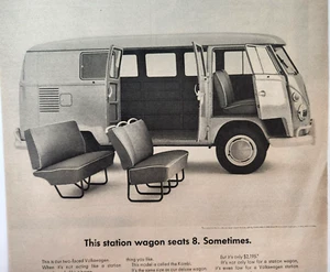 Volkswagen Station Wagon Seats 8 Sometimes VW Vintage 1964 Ad Magazine Print - Picture 1 of 5
