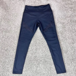 Zella High Waisted Black Moto Leggings Sz M Ribbed Mesh Ankle High Waist Womens - Picture 1 of 14