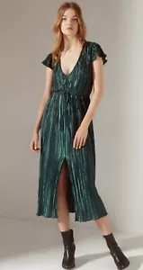 Vestido midi verde plisado metálico Miranda de Urban Outfitters talla XS - Imagen 1 de 8