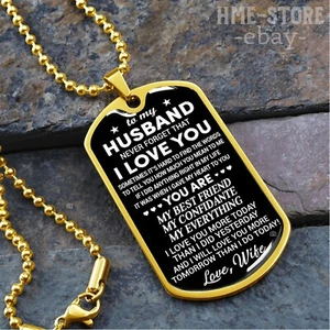 To My Husband Dog Tag Necklace Birthday Anniversary Love Gifts For Him From Wife - Picture 1 of 10