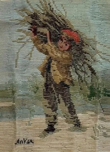 ALBERT ANKER 1872 "BOY WITH FAGOT (BUNDLE)" painting as a Needlepoint Tramme Kit - Picture 1 of 5
