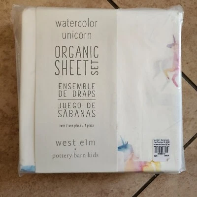 NOVO conjunto de fronha de lençol duplo unicórnio aquarela arco-íris Pottery Barn West Elm - Imagem 1 de 4