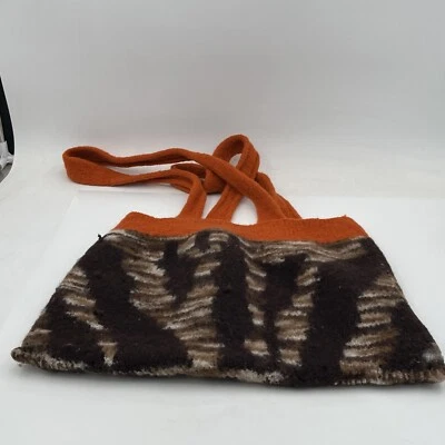 VTG Boiled Felted Wool Shoulder bag Hand Made Boho Bohemian Style Orange Brown - Image 1 of 4