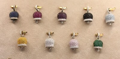 CIONDOLO CAMPANA  ARGENTO RODIATO ZIRCONI COLORATI CAPRI STYLE GRANDE MM 13,5X16 - Immagine 1 di 4