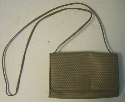 Bolso sin asas Liz Claiborne marrón triángulo años 80 ribete de cuero de colección beige  Foto 1 de 4