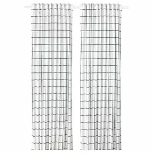 IKEA Rosalill Curtain 2 x (145 x 250 cm) White & Blue 2 panel Drop Curtain - Picture 1 of 4