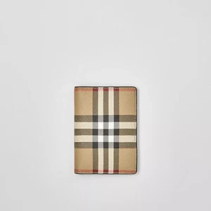 Genuine Burberry Vintage Check and Leather Folding Card Case Archive Beige 4CC - Picture 1 of 6