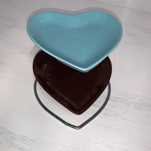 Chantal Heart Fondue Set Stoneware Plates.Chrome Plated Stand - Picture 1 of 4