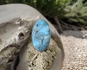 Size 7  Mexican Laguna Lace Agate Gemstone Ring - Sterling Silver plated-New - Picture 1 of 4