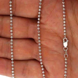 14K White Gold 2mm Moon-Cut Bead Ball Chain (Hollow) 18"-28" - Picture 1 of 7